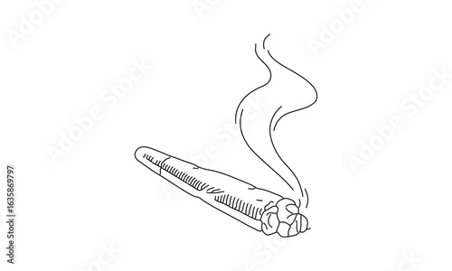 Smoking Joint – Hand-Drawn Line Art of Cannabis and Smoke
