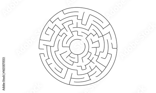 Black and White Circular Maze Puzzle Illustration