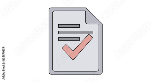 Completed document. Red tick indicating approved status. Use for business/finance