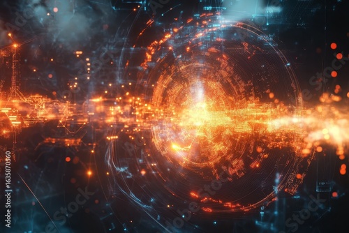 Animating mathematical equations and formulas with bright visuals in a digital landscape, Animating mathematical equations and formulas over abstract dark background