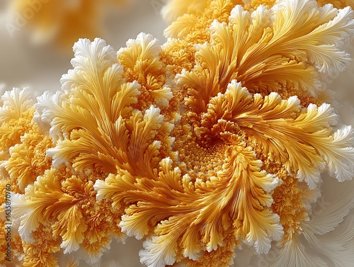 Repetitive yellow fractal pattern in seamless abstract geometry looped form