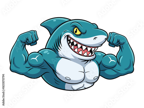 Muscular Shark: A fierce and powerful shark showcasing its strength with a muscular physique, baring its teeth in a display of raw power.