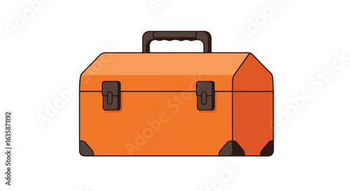 Orange Tool Box on white BG, storage for equipment, hand tools, repair work
