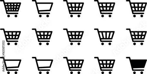 Collection of stylized shopping cart icons representing e commerce and retail services in a clean graphic design