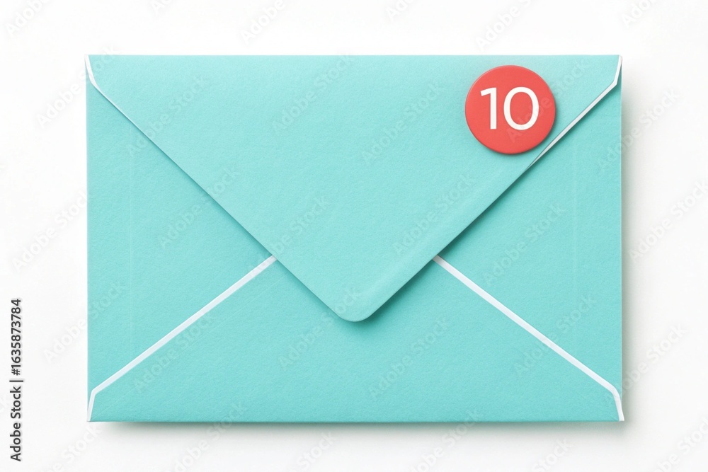 Teal envelope with a red notification bubble showing the number ten Teal envelope with a red notification bubble showing the number ten
