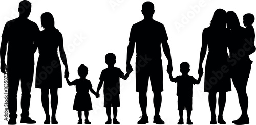 Diverse family silhouettes holding hands showcasing unity and connection across generations together