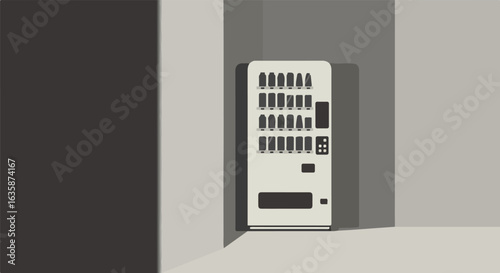 Vending machine in corridor. Wall shadows. Use for business graphic