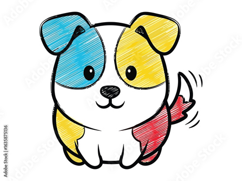 Joyful Puppy: A delightful, colorful cartoon illustration of a playful puppy wagging its tail, with a charming and cheerful expression, perfect for spreading joy and happiness.