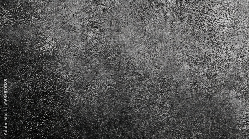 Obraz premium Close-up of a textured dark concrete wall with rough patterns and natural shadows, highlighting macro details.