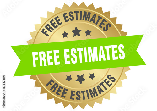 free estimates. free estimates round green and gold label isolated on transparent background