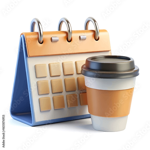 A 3D calendar icon next to a coffee cup, suggesting a daily schedule or routine.