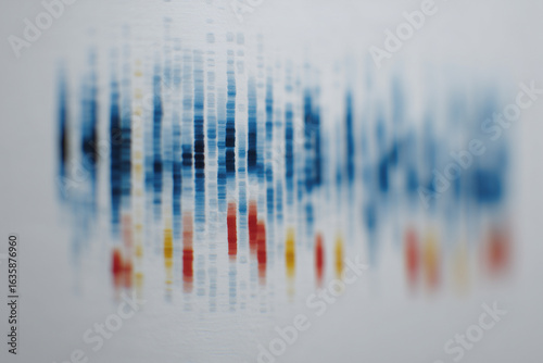 Abstract agarose gel electrophoresis of DNA, modern futuristic sci-fi background, light refraction