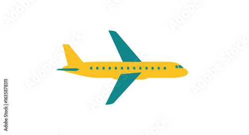 Graphic of a plane flying on a white background for transport and tourism