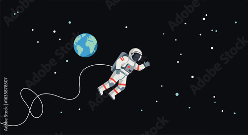 Astronaut floating in space, earth view, stars, for space exploration or technology projects