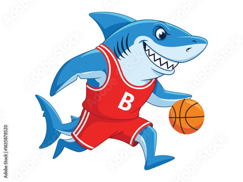 Shark Dunking Dreams: A vibrant cartoon image depicts a shark dribbling a basketball, geared up in a sporty uniform, showcasing the thrill of athletics and animated design.