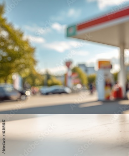 Wallpaper Mural blurred gas station convenience store exterior with bokeh effect summer day Torontodigital.ca