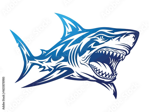 Ocean Apex: A fierce illustration of a great white shark, showcasing its predatory nature with sharp teeth, capturing the essence of marine power.