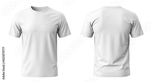 White tshirt front and back view isolated on white background