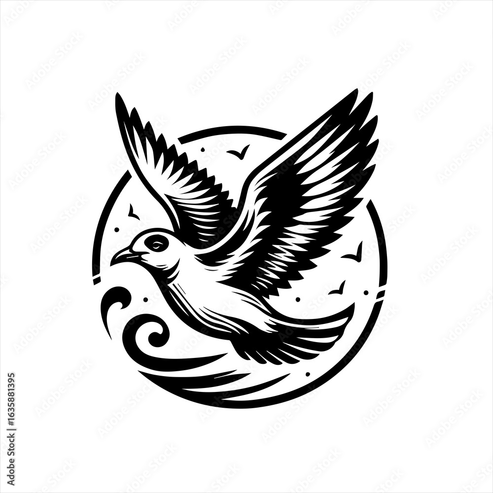 Fototapeta premium Stylized black and white bird in flight emblem