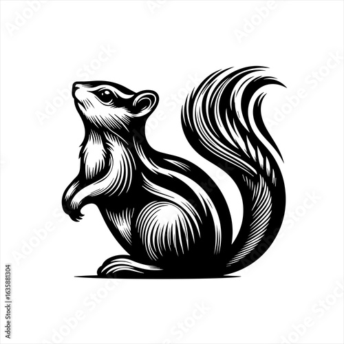 Stylized black and white chipmunk illustration