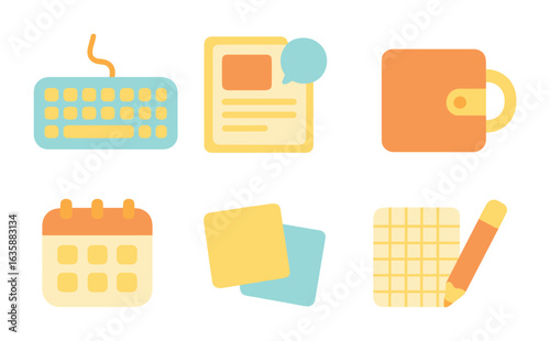 Colorful Blog Planning Icons. Flat vector mini-illustrations Blog content planning in colors children's