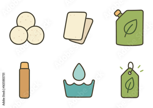 Eco-friendly Laundry Icons. Flat vector mini-illustrations Eco-friendly laundry tools in colors children's