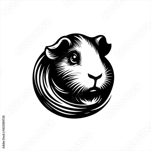 Stylized black and white guinea pig portrait logo