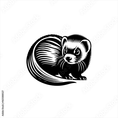 Stylized black and white ferret illustration