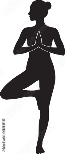 A silhouette of person doing yoga pose, balance and calm, black vector