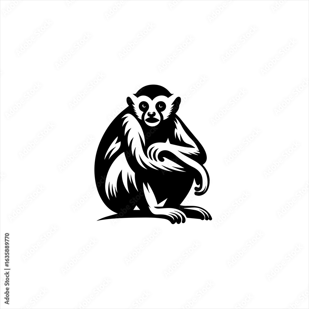 Obraz premium Stylized black and white monkey sitting illustration