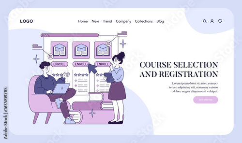 Course Selection and Registration Vector Illustration