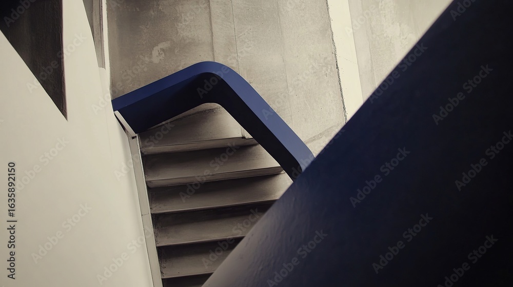 Naklejka premium Abstract stairway, modern concrete, blue railing