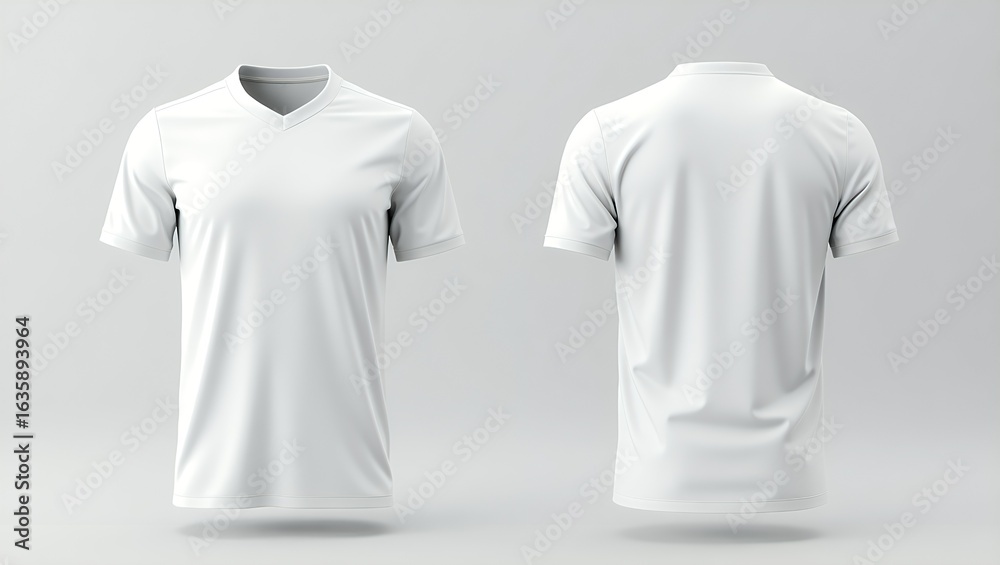 Fototapeta premium 3D Render of Plain White Soccer Jersey Front and Back View on Seamless Light Background with Realistic Texture