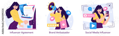 Influencer Marketing Vector Illustration Set