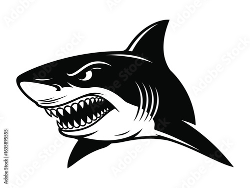 Apex Predator Portrait: A striking graphic illustration of a shark, showcasing its powerful form and fierce features.