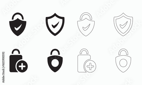Secure Shield Icons Black and White Variations for Website or App
