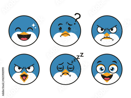 Emoji Emoticons: A collection of six diverse round emoticons, each meticulously designed to convey distinct emotions. A vibrant and communicative design.