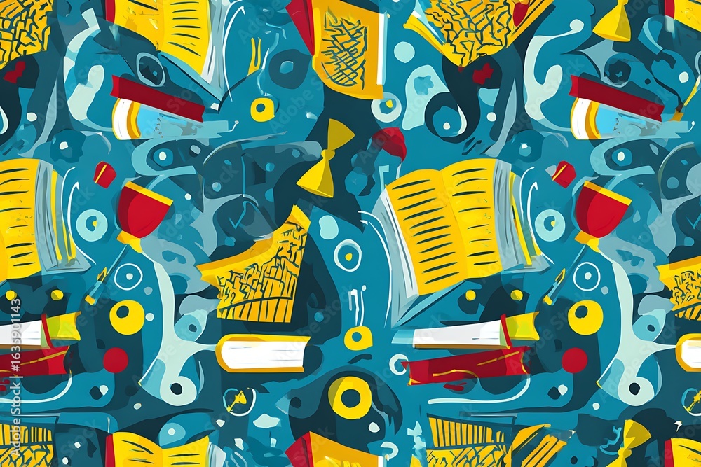 Obraz premium Books and knowledge in abstract seamless pattern