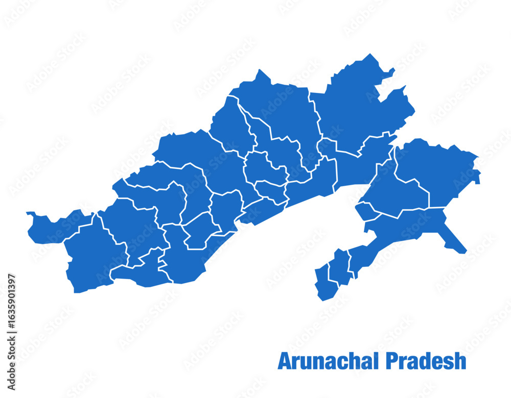 Fototapeta premium Arunachal Pradesh state of India map illustration with all dist borders