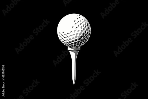 Simple vector illustration of a golf ball on a tee, flat white and black.eps