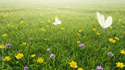 Serene Meadow: Butterflies Dancing Among Blossoms