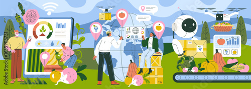 Smart Farming Technology with AI and Drones Illustration