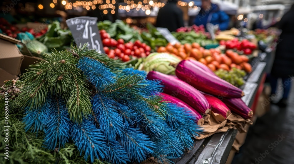 Fototapeta premium Festive market stall vegetables Christmas