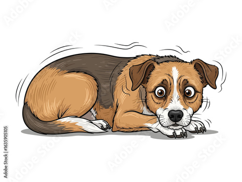 Dog in Distress: A digital illustration captures a dog in a state of distress, showcasing fear and anxiety through expressive features and body language.