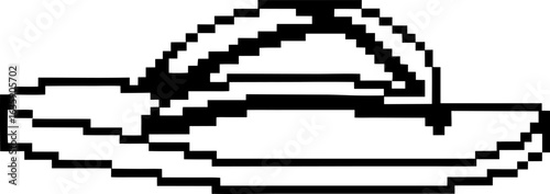 Pixel art flip flop sandal isolated retro digital illustration of summer beach footwear with black outline on white background