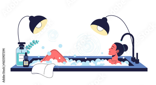 Relaxing Soaking Experience Enjoying a Soothing Warm Bath with Bubbles and Soft Lighting