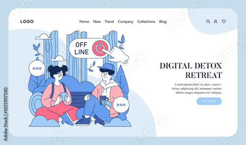 Digital Detox Retreat Illustration with Offline Concept