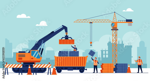 Heavy Machinery Operates at a Busy Port Loading Cargo Containers onto a Train for Global Shipping and Logistics Transportation Industry