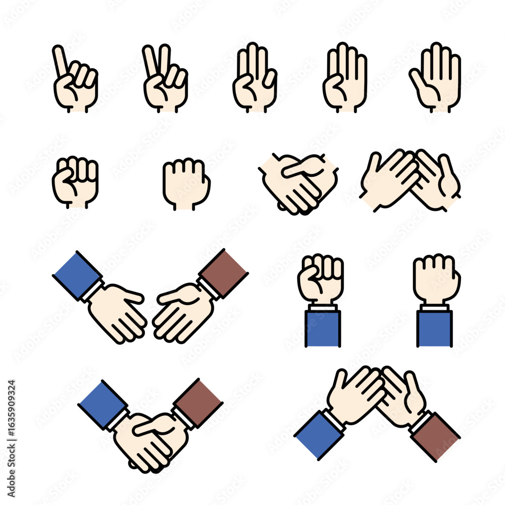 Fototapeta premium Hand Gestures and Handshake Icon Set