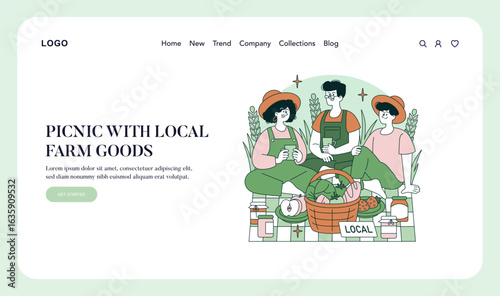 Vector Illustration of a Picnic with Local Farm Goods